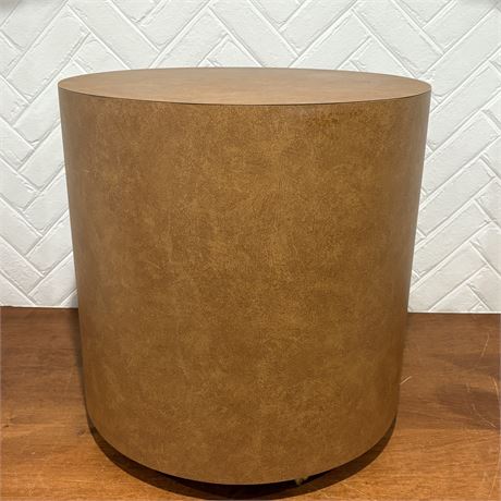 22" Tall Mid Century Round Drum Side Table on Casters