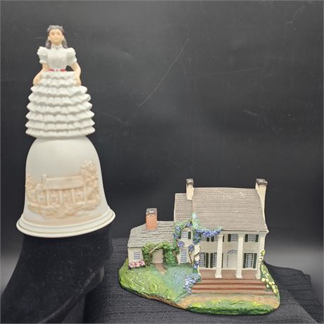 Gone with the Wind-"Tara" House Figurine & Scarlett Porcelain Bell