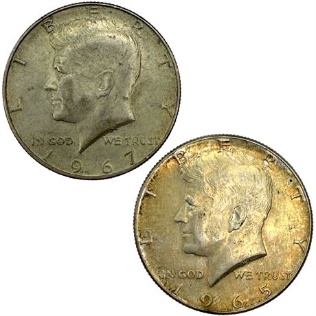 '65 & '67 Kennedy 40% Silver Half Dollar Coins