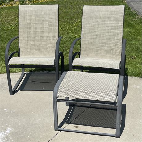 Pair of Winston Patio Sling Chairs with Ottoman