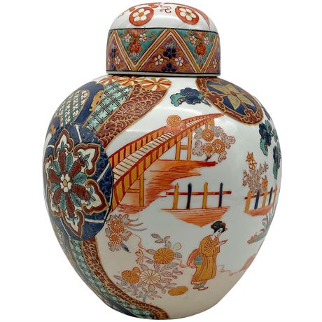Large Oriental Imari Porcelain Ginger Jar