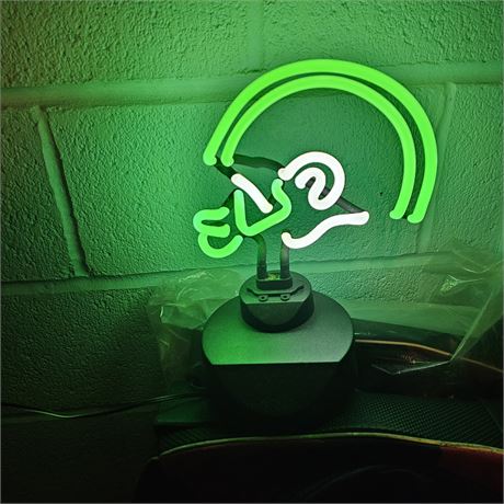 Green & White Football Helmet Neon Sculpture