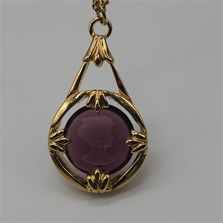 Purple Amethyst Glass Intaglio Cameo Avon Necklace