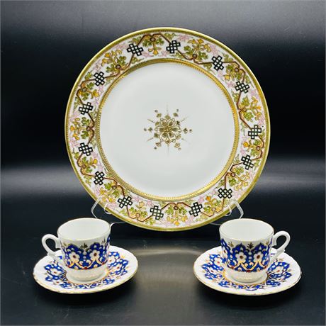 Nippon Plate w/ Elif Cups/Saucers Antique/Vintage Porcelain Dinnerware Grouping