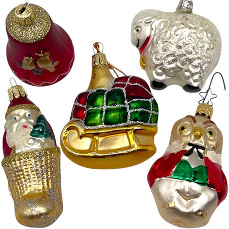 (5) Blown Glass Ornaments