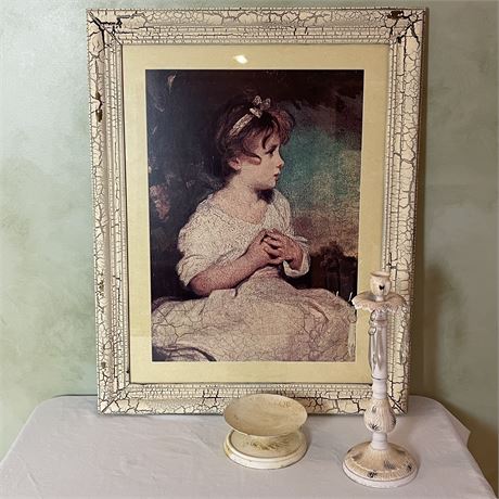 "Age of Innocence" in Distressed Frame w/ Coordinated Candlestick & Plant Stand
