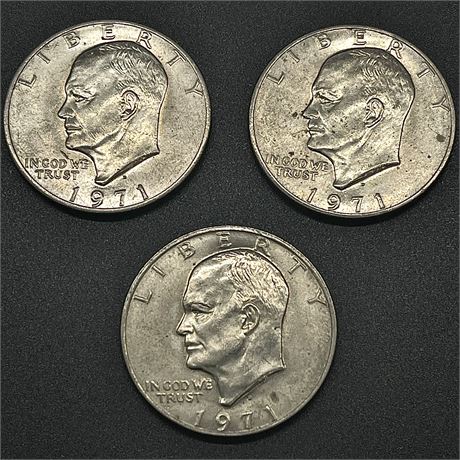 Lot of Three 1971 Eisenhower Silver Liberty Dollar Coins