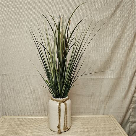Faux Onion Grass Plant in a White Ceramic Pot