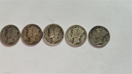 5 Mercury Dimes Silver