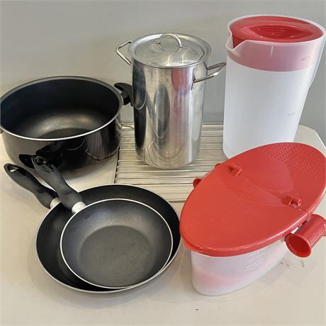 T-Fal Pot & Pans w/ Rubbermaid Pitcher, Pasta Boat, and More