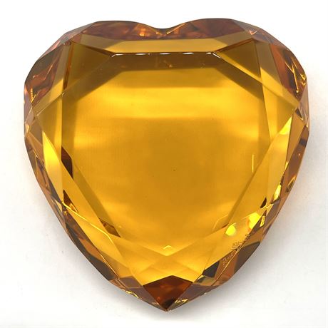 Rosenthal Amber Faceted Crystal Heart Shaped Paperweight