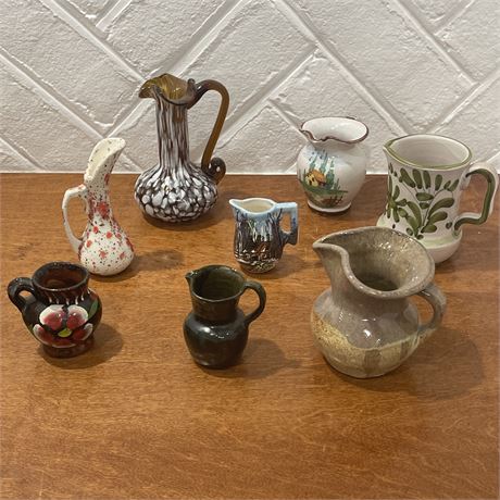Lot of 8 Hand-Painted Miniature Handled Vases / Pitchers (Four Signed)