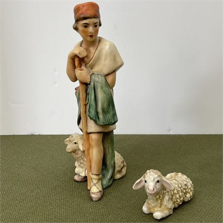 1960 Goebel Hummel Nativity Standing Shepherd and Sheep Figurines