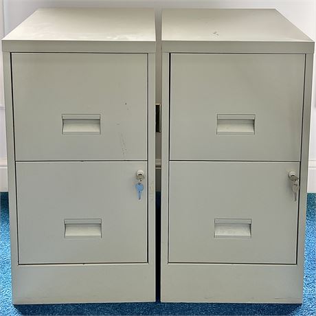 Pair of 2-Drawer Metal Filing Cabinets with/ Keys