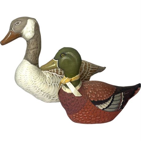 Vtg Cloth Mallard Duck Door Stop and Plush Canadian Goose Pillow