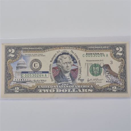 2003 D.C. Colorized $2 Bill UNCIRCULATED