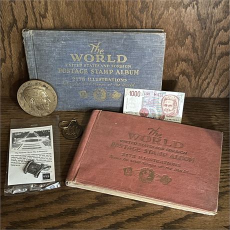 Vintage Collectables Lot with Stamps, Coins and More