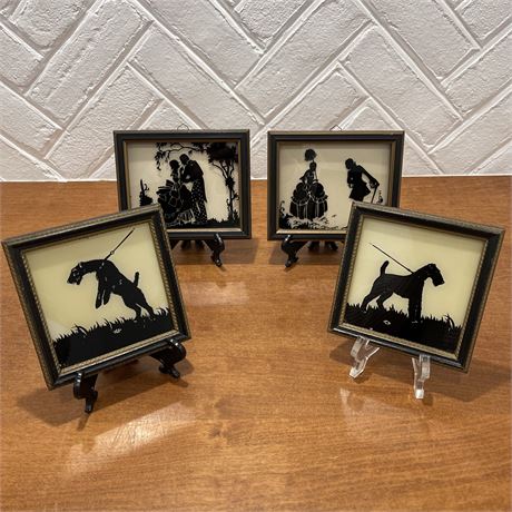 Set of 4 Vtg Deltex Products Framed Sillhouette Paintings on Glass