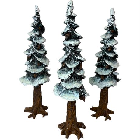 Dept 56 Village Pole (3) 10.5" Cold Cast Porcelain Trees in Boxes