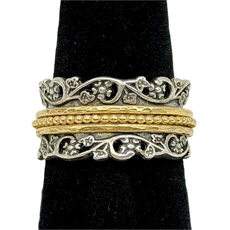 925 Sterling Silver Or Paz Israel Two-Toned Spinner Ring