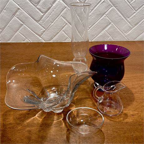 Glass Bundle w/ Centerpiece Bowl, PartyLite Candle Holder, Bud Vase & More