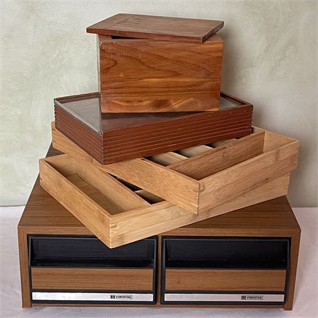 Variety of Wooden Storage Containers with VHS Storage Drawers