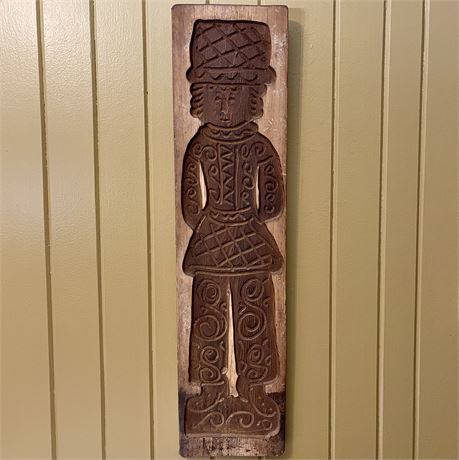 Large Antique Dutch Speculaas Carved Wood Wall Hanging