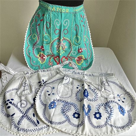 (3) Embroidered Half Aprons - Amor, Portugal, Madeira