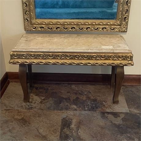 Marble Top Gold Finish Petite Entry Bench