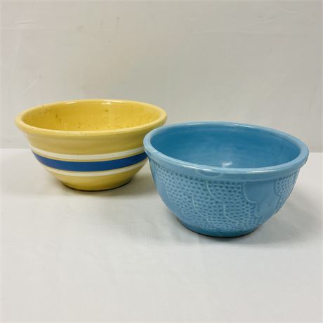Blue and Yellow Glazed Mixing Bowls with Robinson Ransbottom