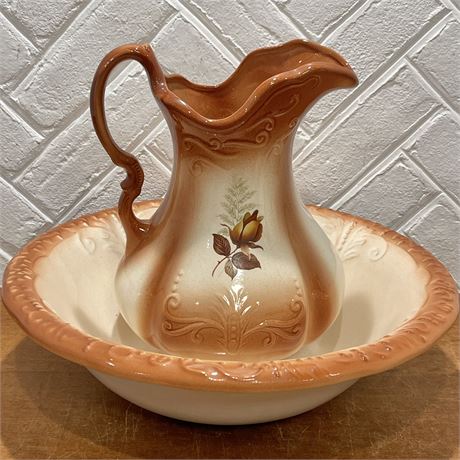 Antique Ironstone Wash Basin and Pitcher Set