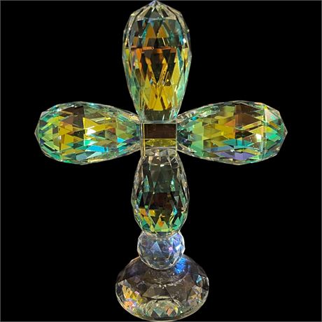 Vtg Oleg Cassini Iridescent Crystal Faceted Cross