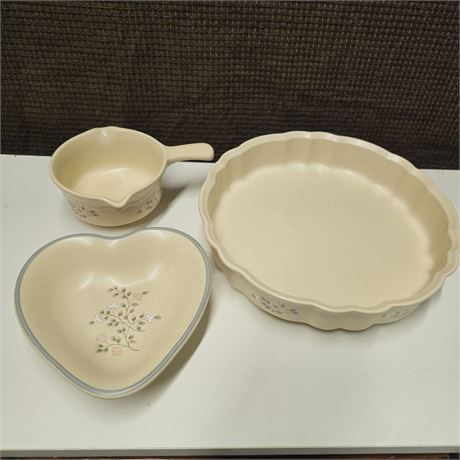 Pfaltzgraff "Remembrance" Pieces- Quiche Dish,Trinket Dish & Butter Warming Bowl