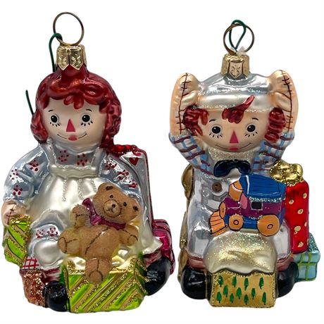 Raggedy Anne and Andy Blown Glass Ornaments