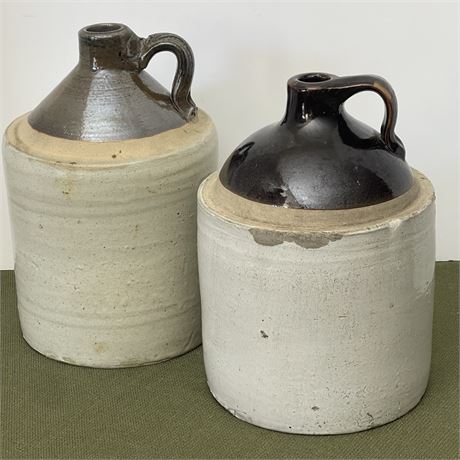 2 Antique Glazed Stonewear Whiskey Jugs