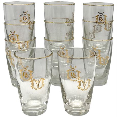 (11) Libbey RX Pharmacy Caduceus Gold Trim Drinking Glasses