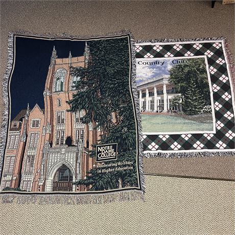 Notre Dame and Fairlawn Country Club Tapestry Afghan / Throw Blankets