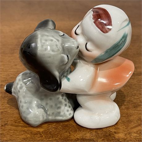 Mid Century Van Tellingen Ceramic Mary & Little Lamb Hugging S&P Shakers