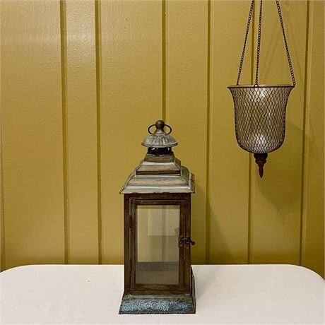 Hanging Glass & Caged Metal and Rustic Metal Table Top Candle Holding Lanterns