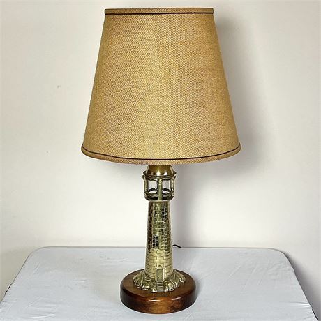 Vintage Solid Brass Nautical Lighthouse Table Lamp with Night Light