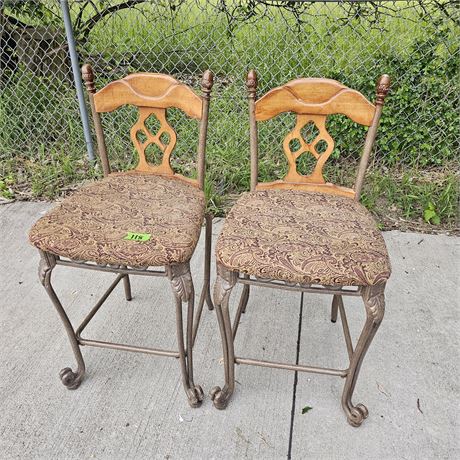 Rustic oak bar stools solid metal heavy duty