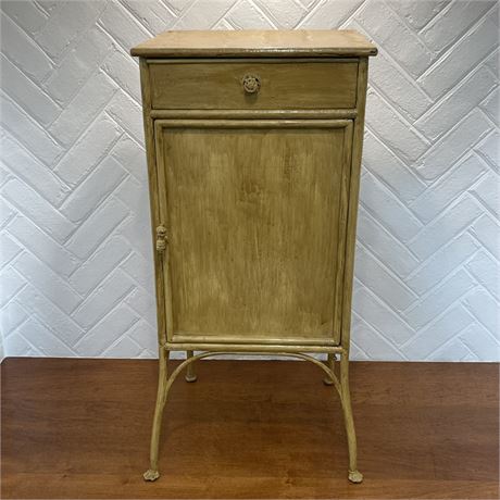 Vtg Industrial Metal Night Stand w/ Drawer & 2-Shelf Bottom Cabinet