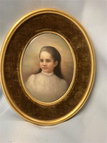 Hand Painted Oval Portrait of a Young Girl on Porcelain