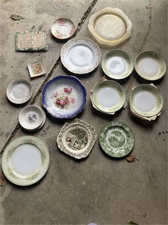 diverse collection of vintage and antique ceramic plates and dishes l