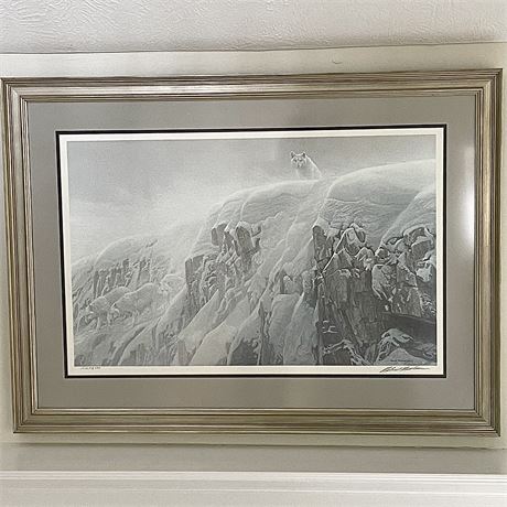 Robert Batemen Signed and Numbered "Arctic Cliff - White Wolves" Framed Print