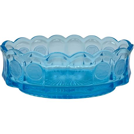 Vtg Fostoria Aqua Blue Oval Glass Coin Dish