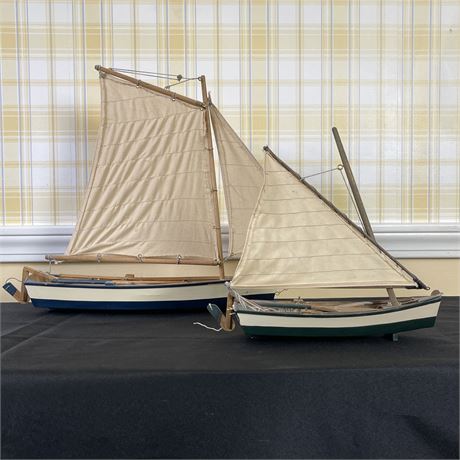 (2) Wooden Fishing Sailboat Models