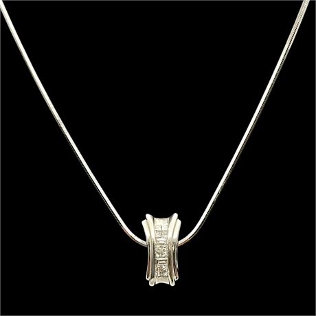 14K White Gold Snake Chain w/ 14K .50 CTW Diamond Pendant w/ COA