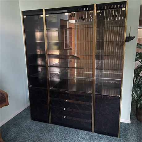 Large Glass 3 Piece Glass Display Cabinet with Storage Drawers and Cabinets