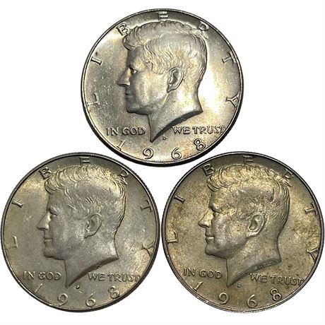 1968 Kennedy 40% Silver Half Dollar Coins